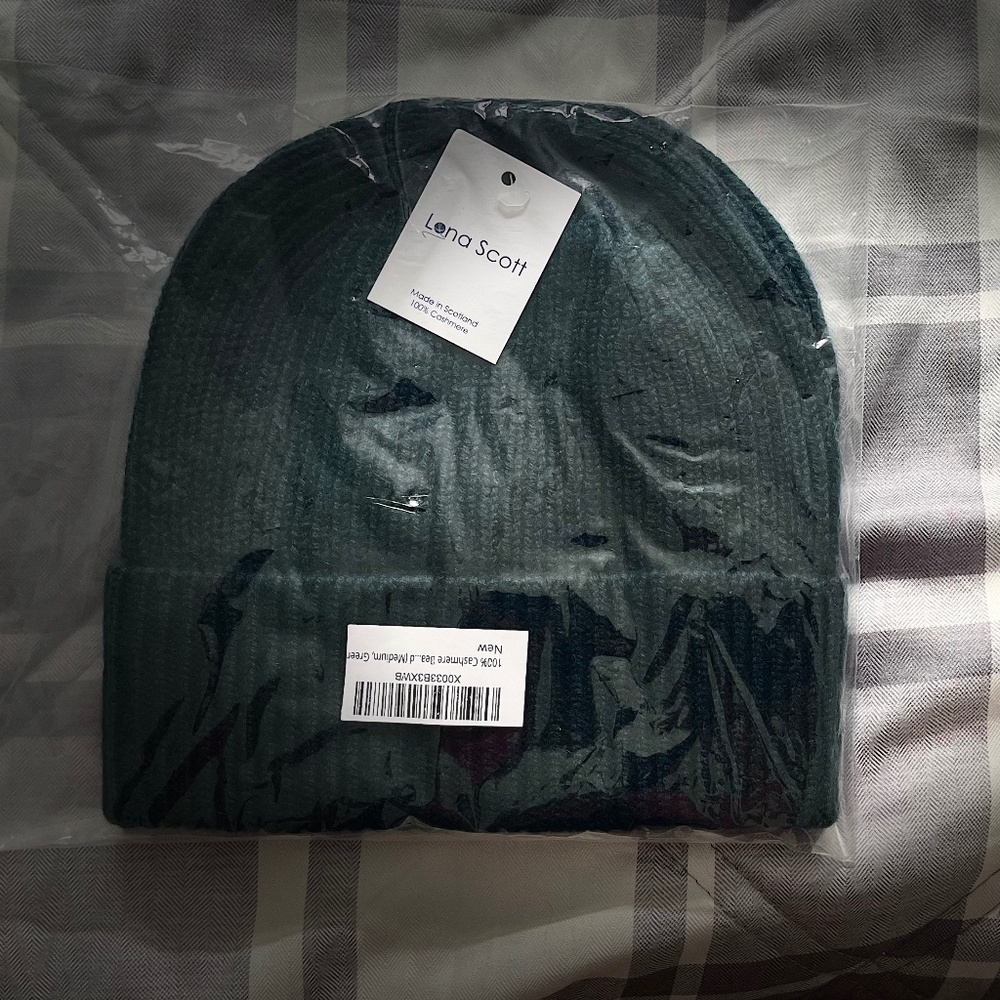 Lona Scott 100% Cashmere Beanie | Made in Scotland | Forest Green Knit Hat| New